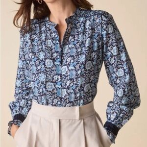 St Roche Sanborn Shirt in Beachwood Navy Floral Organic Cotton Size 4